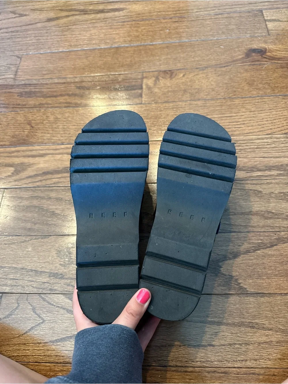 Reef Black Patent Platform Slide Sandals